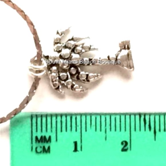 Silver Palm Tree Necklace 18" Island Beach Coconut Rhodium Plated Pendant - Picture 8 of 9